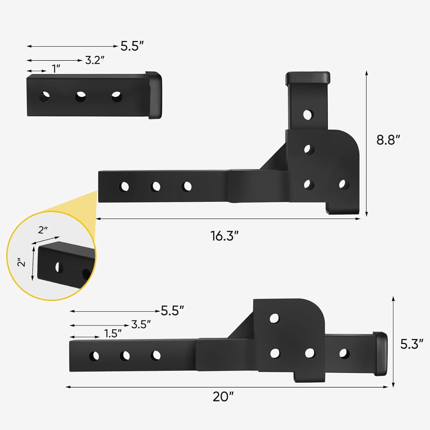 Folding 2" Trailer Hitch Adapter, Foldable 2 inch Receiver Hitch Adapter Trailer Hitch Cargo Wheelchair Carrier Adapter Compatible with 2 Inch Trailer Hitches