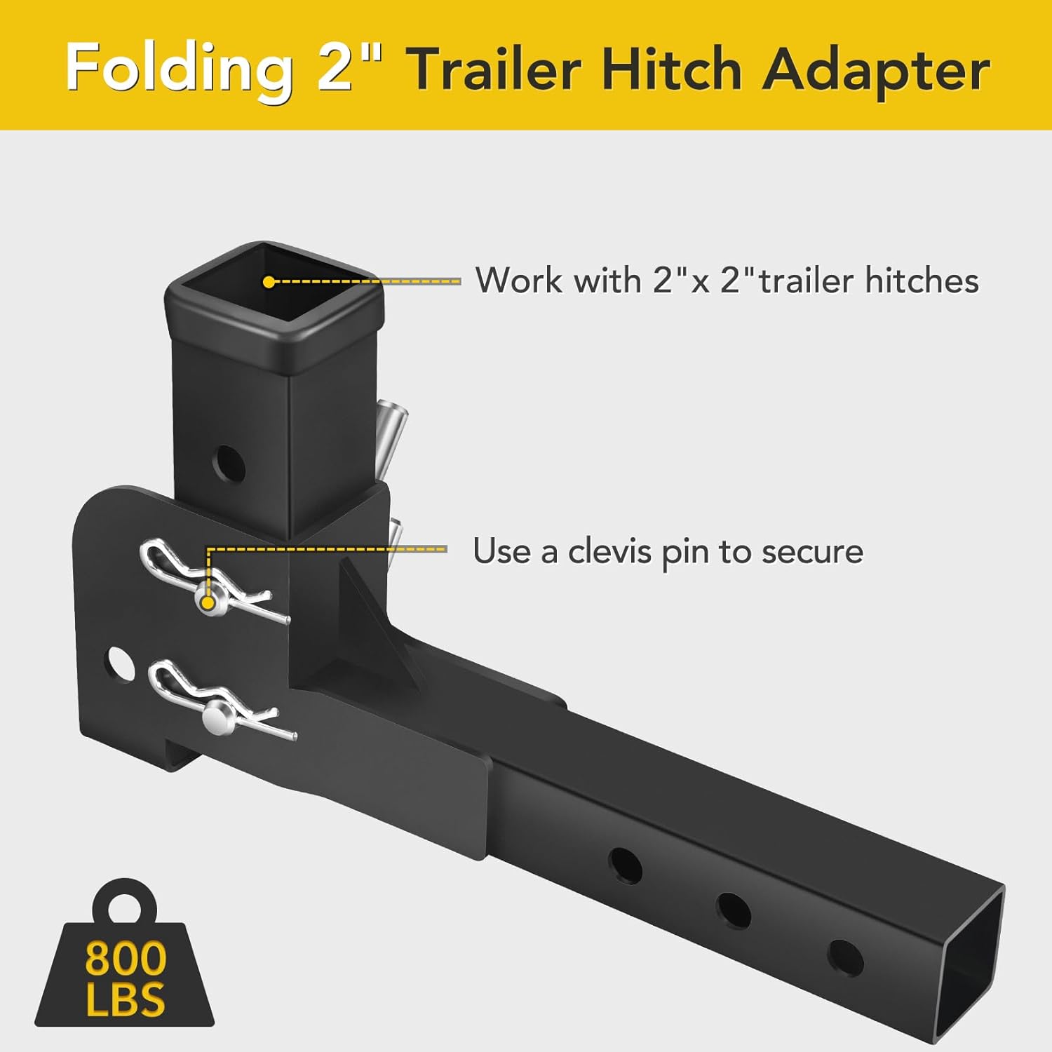 Folding 2" Trailer Hitch Adapter, Foldable 2 inch Receiver Hitch Adapter Trailer Hitch Cargo Wheelchair Carrier Adapter Compatible with 2 Inch Trailer Hitches