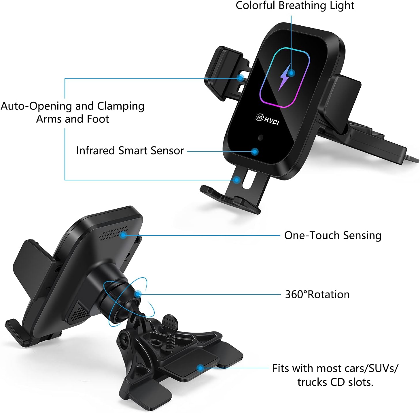 Wireless Car Charger CD Slot Phone Mount, Auto-Clamping 15W Qi Fast Charging Infrared Smart Sensor Air Vent Cell Phone Holder,Compatible with iPhone 15 14 1312 11 X 8 series,Samsung S21 S20 S10 S9