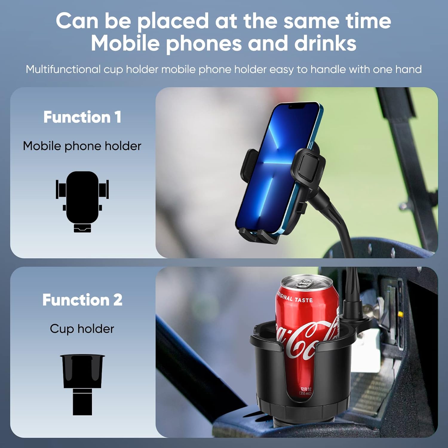 Golf Cart Phone Holder, Cup Holder Phone Mount, Universal Multifunctional Golf Cart Accessories, Compatible with iPhone and All Smartphones, Adjustable Long Gooseneck Golf Cart Cup Phone Cradle