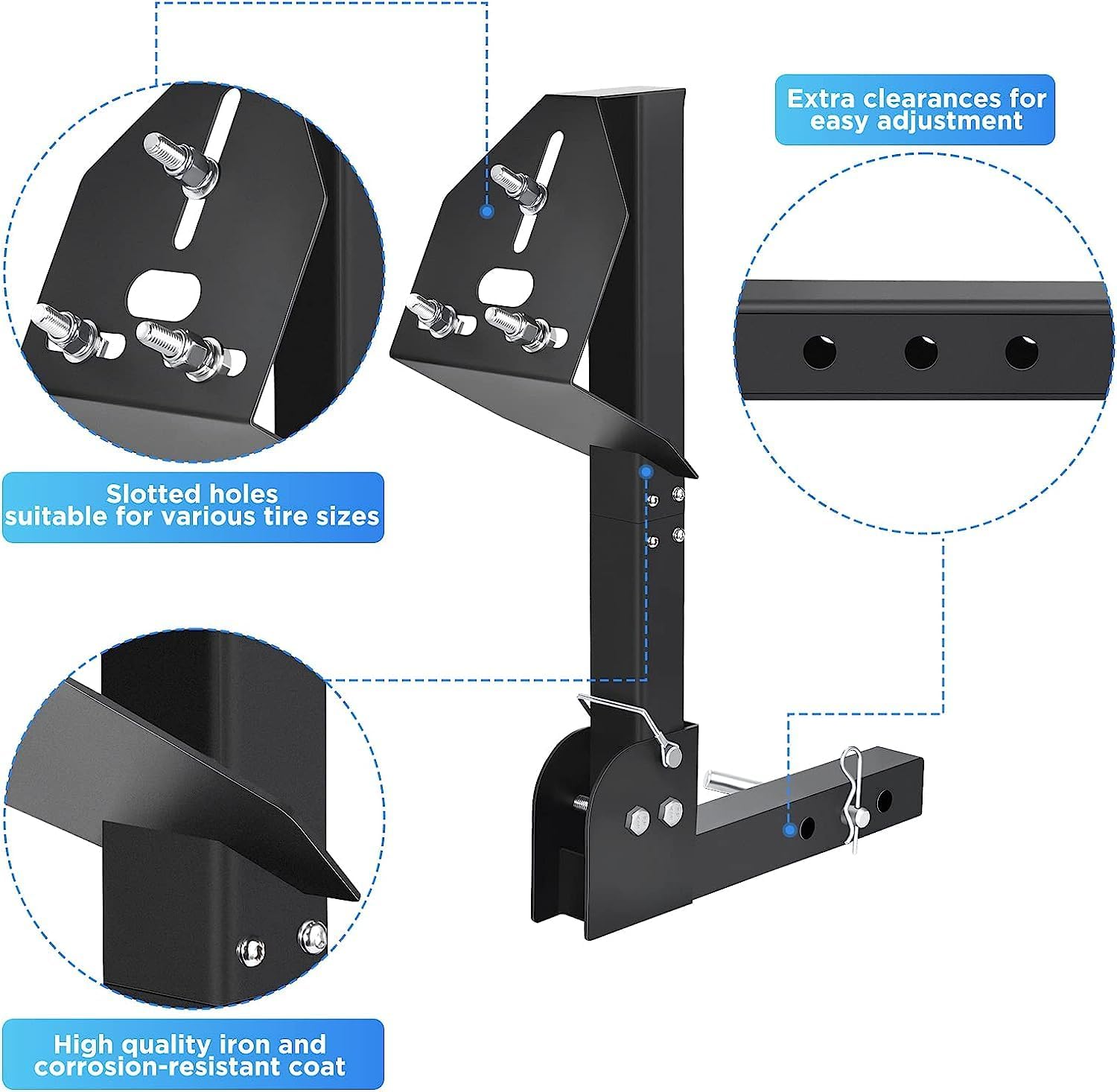 Trailer Hitch Spare Tire Carrier,Adjustable Hitch Spare Tire Mount for Truck with 2 Inch Receiver,Fits 4 & 5 & 6 Lugs Trailer Wheels