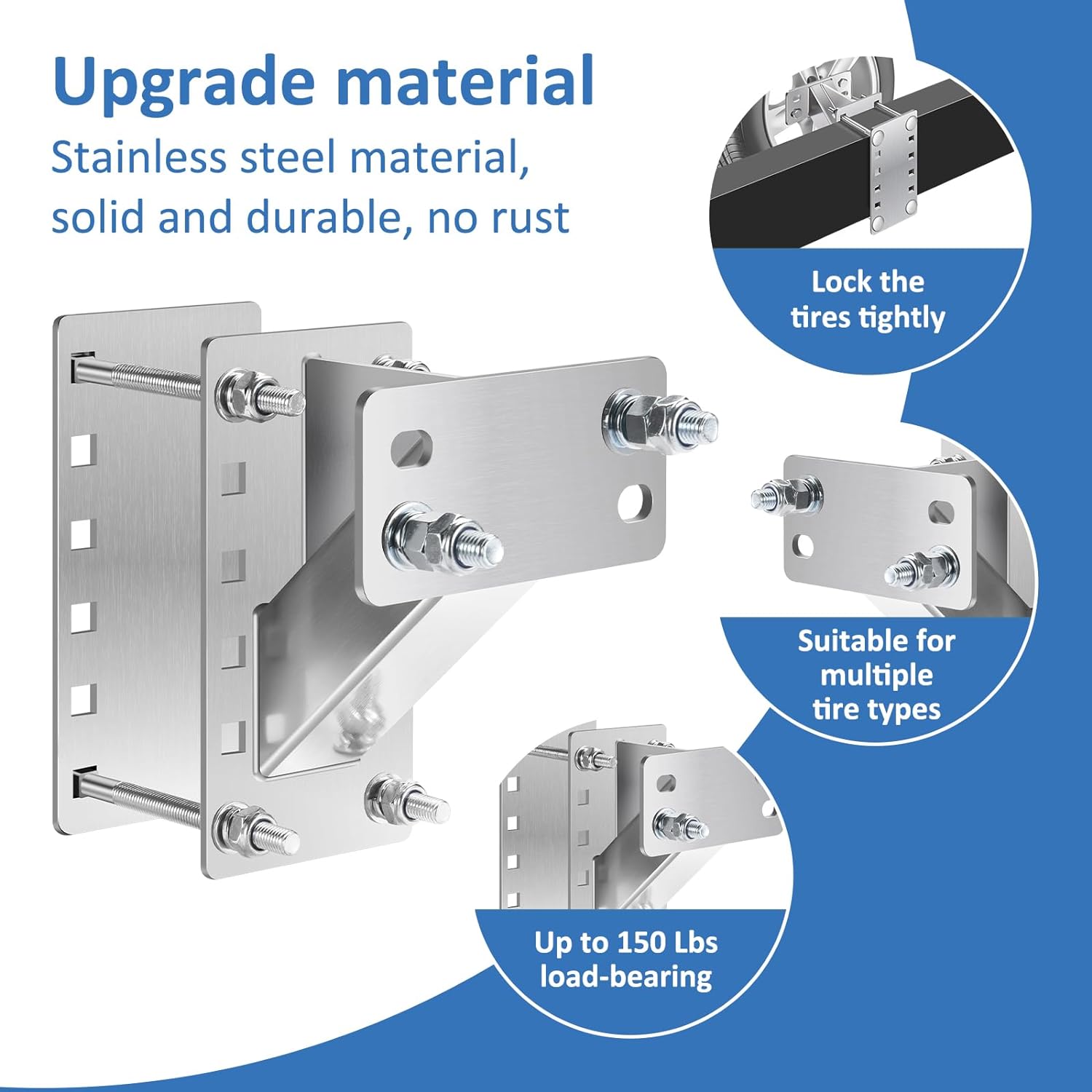 Stainless Steel Spare Tire Carrier, Upgrade Spare Tire Mount Trailer Carrier Bracket, Fits 4 & 5 & 6 Lugs Trailer Wheels on 4", 4.5", 4.75", 5" and 5.5" Bolt Patterns, Holds up to 150 Lbs