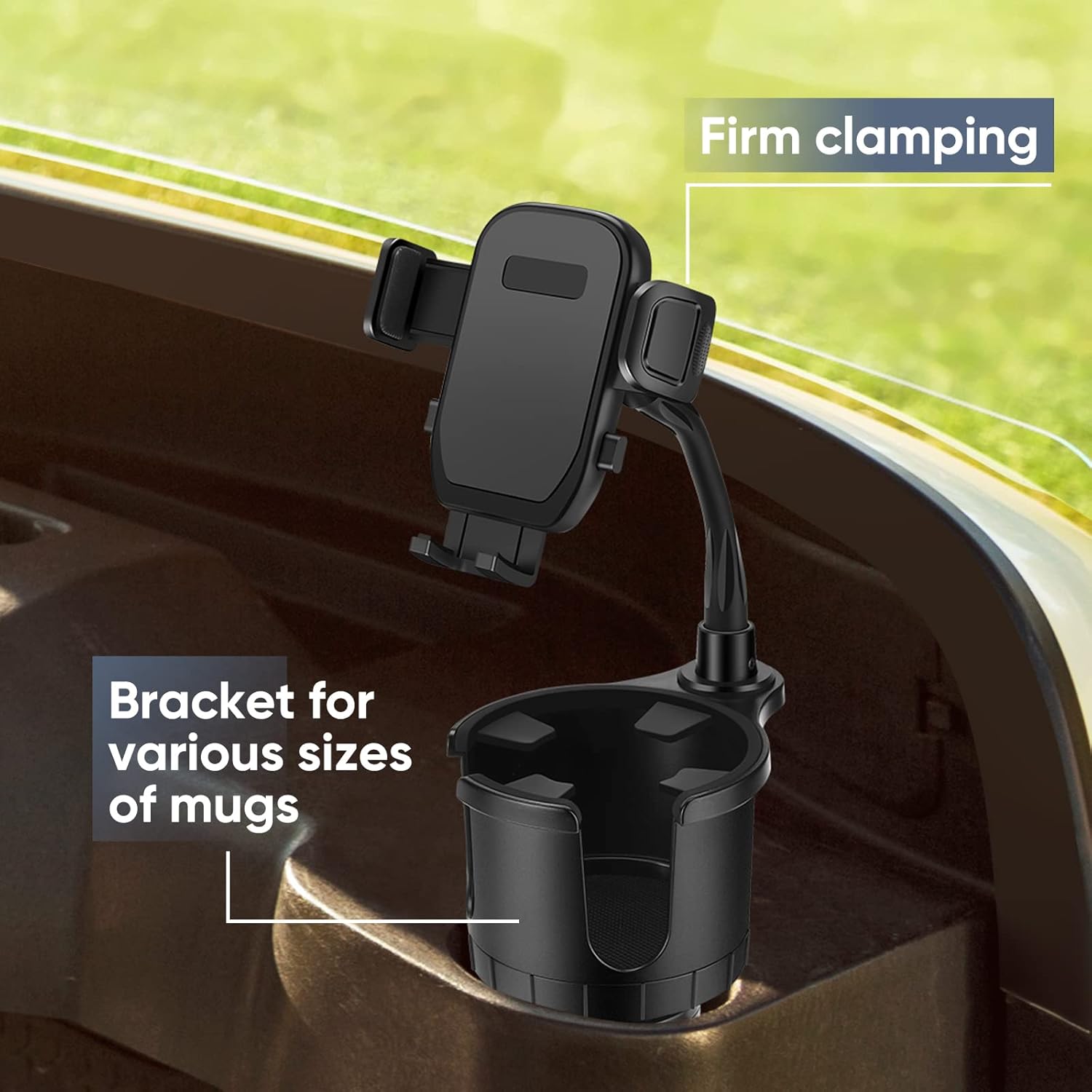 Golf Cart Phone Holder, Cup Holder Phone Mount, Universal Multifunctional Golf Cart Accessories, Compatible with iPhone and All Smartphones, Adjustable Long Gooseneck Golf Cart Cup Phone Cradle