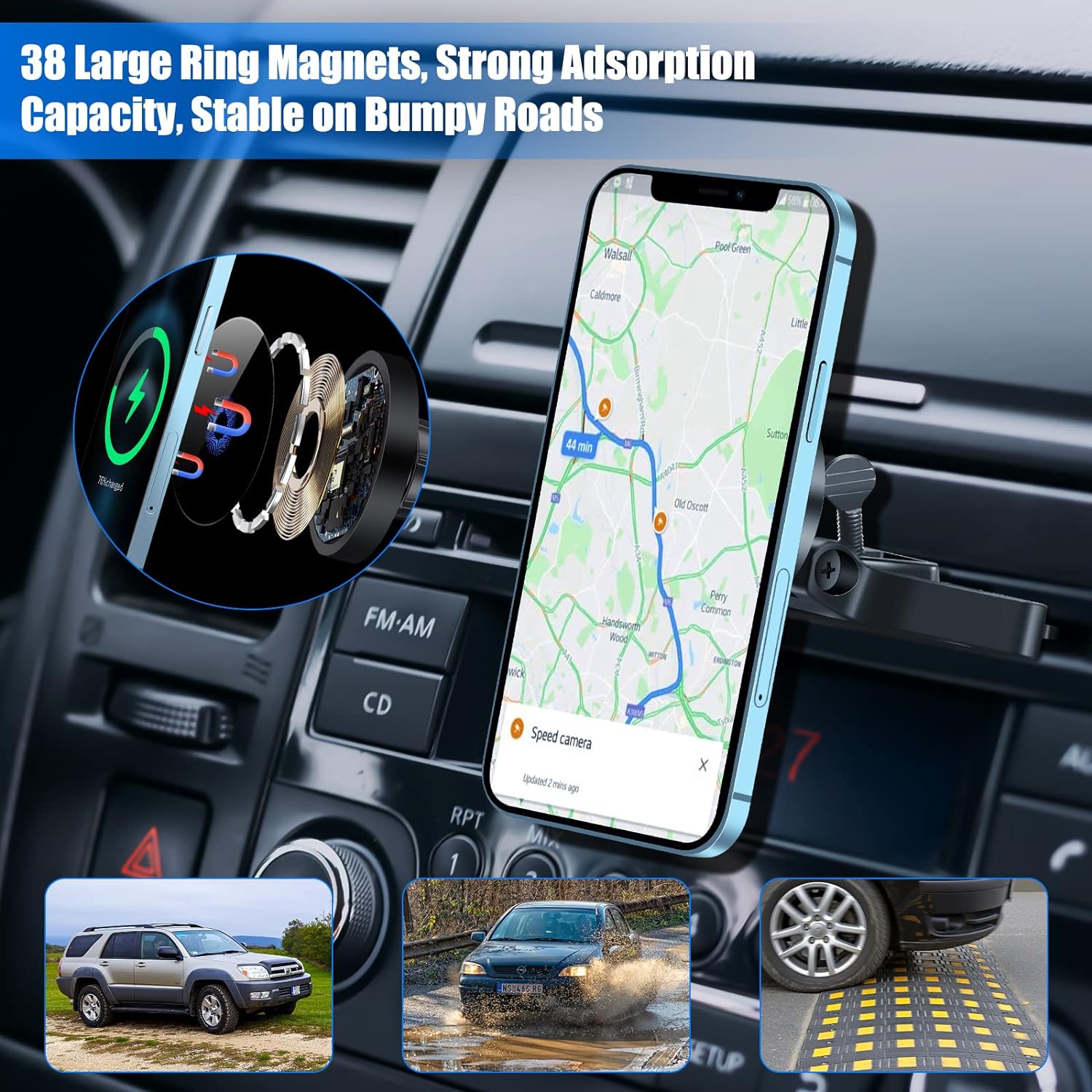 15W Magnetic Wireless Car Charger CD Slot Mount for iPhone 15/15 Pro/15 Pro Max/14/14 Pro/14 Pro Max/13/13 Pro/13 Pro Max/13 mini/12/12 Pro/12 Pro Max,Powerful Suction Auto-Alignment Mag-Safe Car Mount, Compatible with Mag-Safe Cases