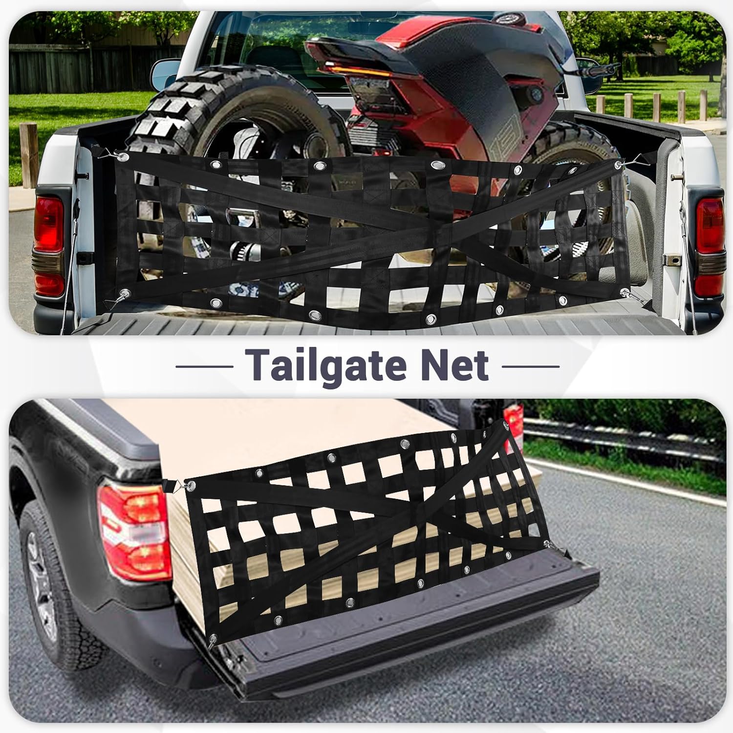 Heavy Duty Tailgate Net for Truck Bed, Cargo Net Durable Truck Bed Extender Tailgate Cargo Net with 4 Adjustable Buckle Straps, Perfect for Truck, Trailer, Pickup, Boat, Jeep, SUV(54"x17.7")