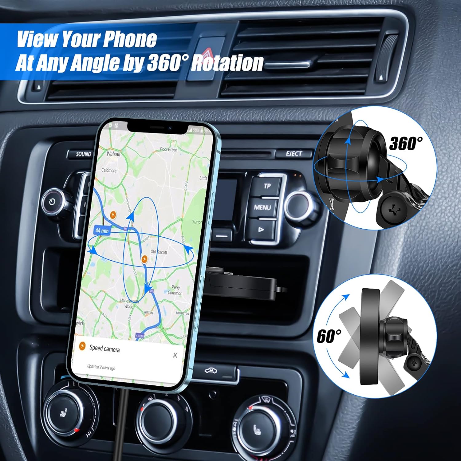 15W Magnetic Wireless Car Charger CD Slot Mount for iPhone 15/15 Pro/15 Pro Max/14/14 Pro/14 Pro Max/13/13 Pro/13 Pro Max/13 mini/12/12 Pro/12 Pro Max,Powerful Suction Auto-Alignment Mag-Safe Car Mount, Compatible with Mag-Safe Cases